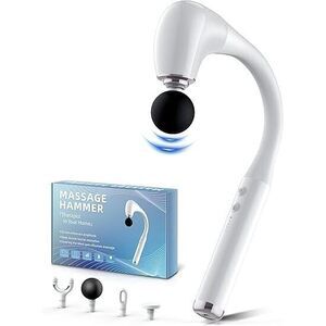White Percussion Massage Gun With Upgraded Extension Handle, 10Mm Massage Gun